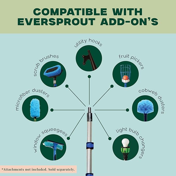 EVERSPROUT Pro 5-to-12 Foot Telescoping Extension Pole (3-Stage), Lightweight Anodized Aluminum with Flip-Tab Lock, ACME Threaded for Cleaning, Painting and More