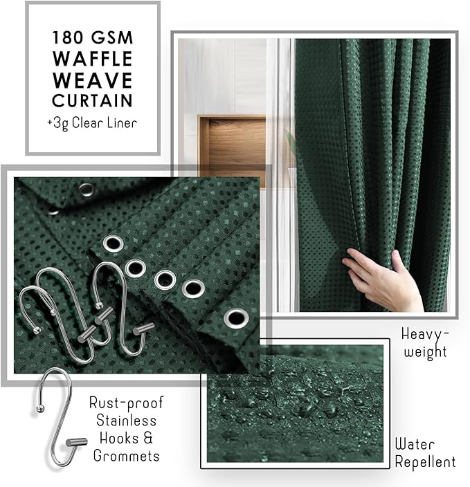 Clara Clark Bathroom Accessories Set - 27PC Bathroom Set with Adhesive Corner Shower Caddy Hanging, Bathroom Sets with Shower Curtain and Rugs, Ombre Green Shower Curtain Set with Bathroom Trash Can