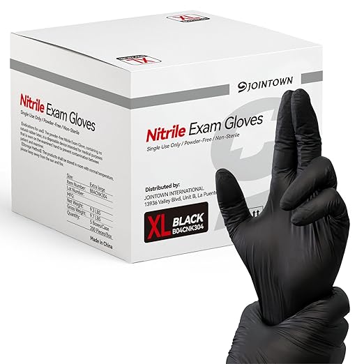 Jointown Nitrile Exam Gloves, 3.5 Mil Medical Black Gloves Disposable Latex Free Powder-Free For Exam, Food Prep, Cleaning, X-Large Case of 1000, XL