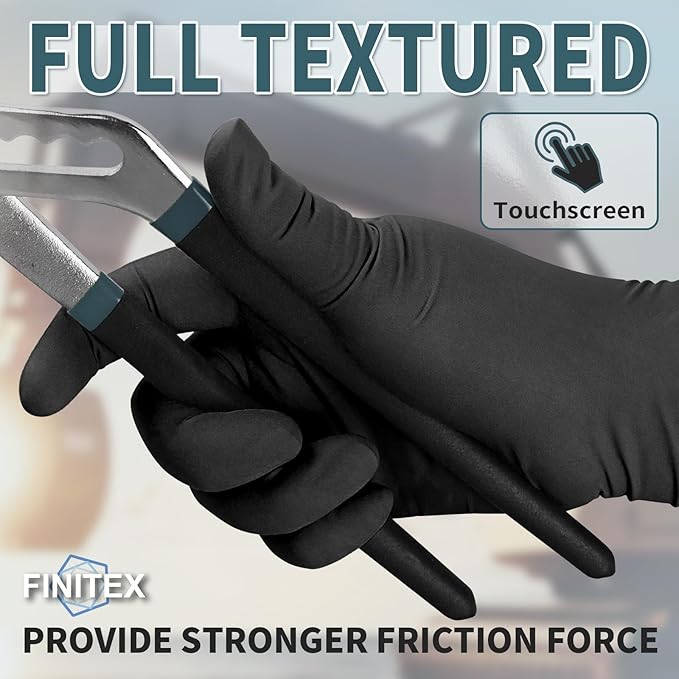FINITEX Black Nitrile Disposable Medical Exam Gloves 5 mil Powder-free Latex-Free 1000 PCS Examination Glove