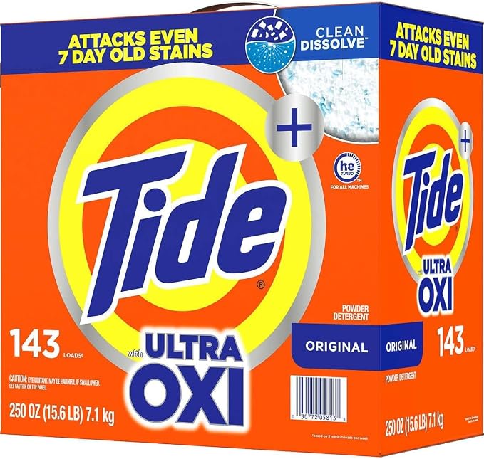 Tide HE Ultra Oxi Powder Laundry Detergent, Original, 250 Ounce