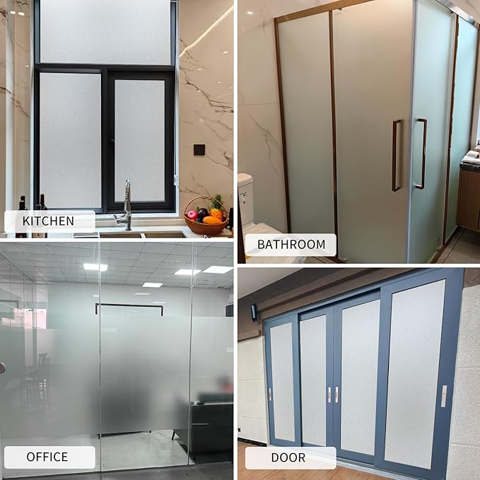 DERZGAO Window Privacy Film with Installation Tools, White Frosted, Static Cling, Anti UV, Heat Control, Ideal for Home Shower Office Glass Door (White Frosted, 45.2×314.9Inch)