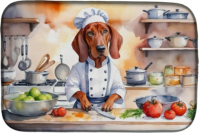 Caroline's Treasures DAC6314DDM Redbone Coonhound The Chef Dish Drying Mat Absorbent Dish Drying Mat Pad for Kitchen Counter Dish Drainer Mat for Countertop, 14 x 21", Multicolor