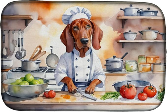 Caroline's Treasures DAC6314DDM Redbone Coonhound The Chef Dish Drying Mat Absorbent Dish Drying Mat Pad for Kitchen Counter Dish Drainer Mat for Countertop, 14 x 21", Multicolor