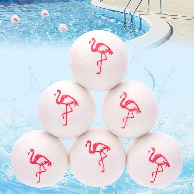 FoldTier 6 Pack Hot Tub Scum Absorber Balls, 3 Inch Flamingo Pattern Floating Pool Spa Cleaner, Washable Reusable Hot Tub Absorber Accessories for Oils Lotions, Prevents Scum Lines & Filter Clogs