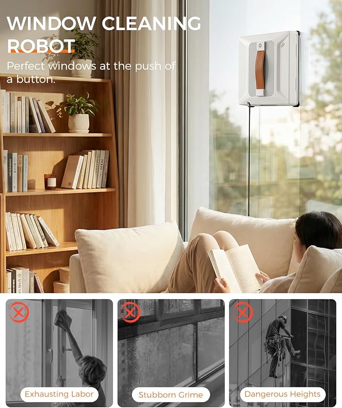 FRUITEAM Window Cleaning Robot with Dual Spray & Edge Detection, APP & Remote Control, Intelligent Path Planning, 3500PA Suction Anti-Fall, for High-Rise Windows, Glass, Tile