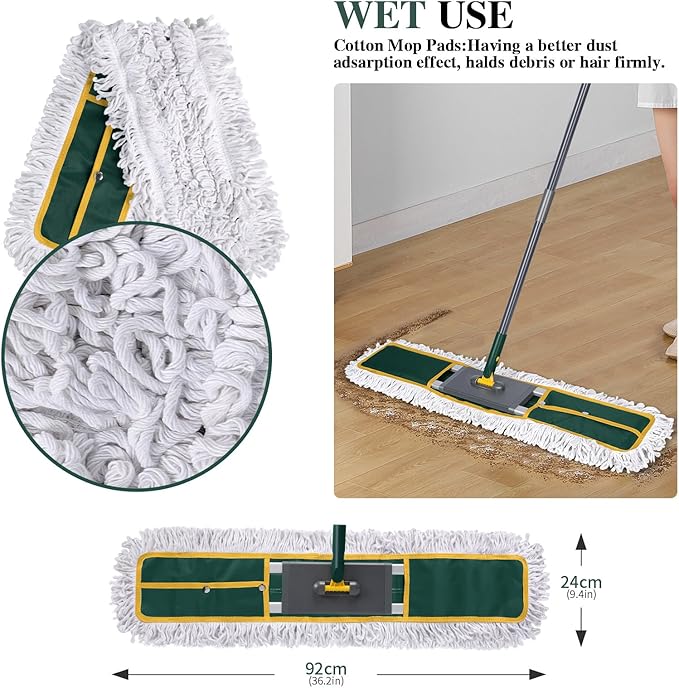 36" Commercial Dust Mop | Masthome Microfiber Industrial Mop for Floor Cleaning | 60”Long Handle Heavy Duty Floor Mop | 3 Reusable Pads | Wet Dry Flat Mops for Hardwood Floors, Marble, Laminate, Tile