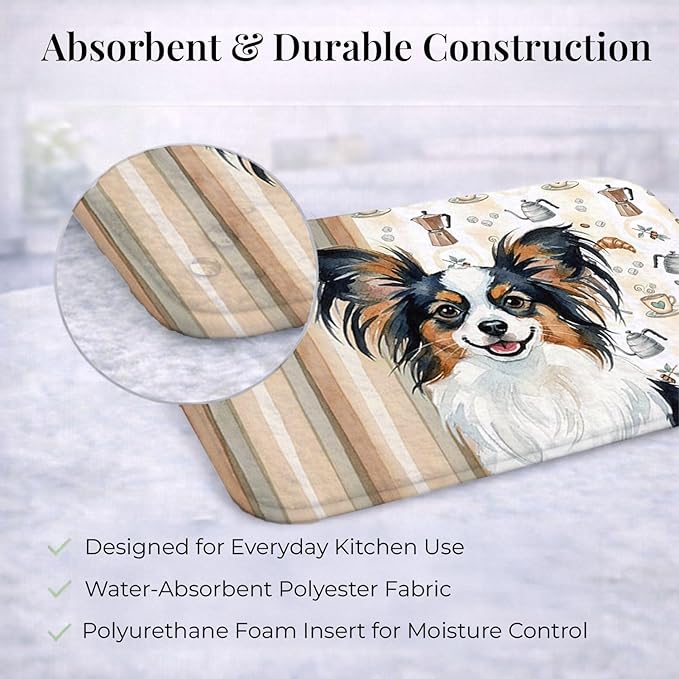 Caroline's Treasures Tricoilor Papillon Coffee Bar Dish Drying Mat Absorbent Dish Drying Mat Pad for Kitchen Counter Dish Drainer Mat for Countertop, 14 x 21", Multicolor