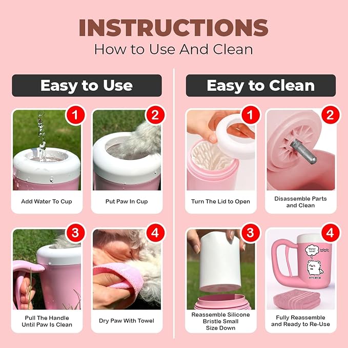 Semi-Automatic Paw Cleaner for Small Medium Dog Breeds, Premium Quality Silicone, Muddy Paw Washer, Essential Necessity (Pink, Medium)