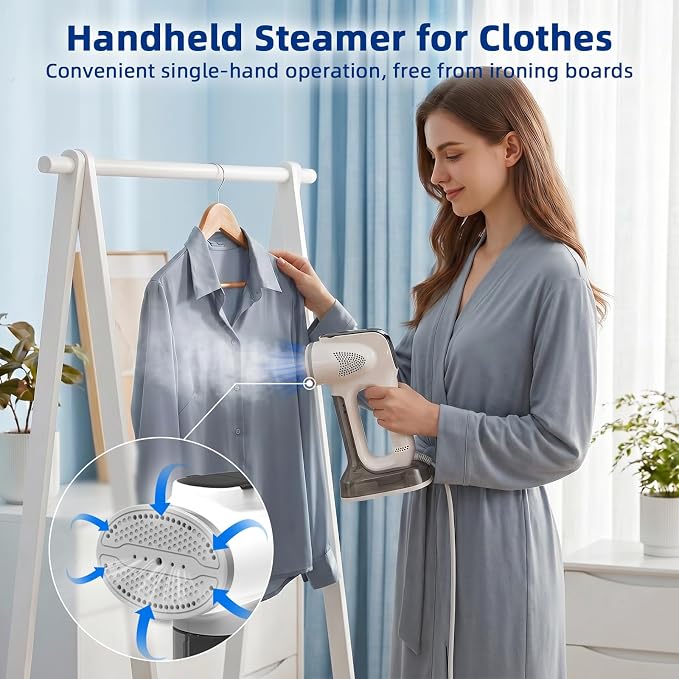 Vacuum Steamer for Clothes, YEJOUMO 3500Pa Strong Suction Garment Steamer 3 in 1 Handheld Travel Steamer & Iron Clothes, 25s Rapid Preheating, 340ML Large Water Tank