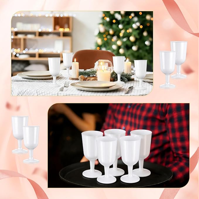 Jingmore 96 Pcs Plastic Wine Glasses with Stem 7 oz White Plastic Goblets for Party Disposable Wine Cup Champagne Flutes Drinking Glass for Wedding Toasting Birthday Party Supply