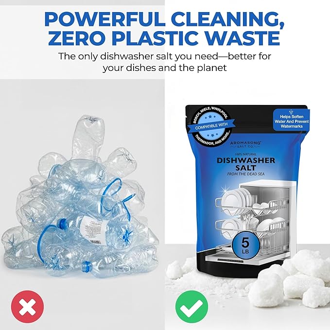 Aromasong Dishwasher Salt 10 LB - 100% Natural Water Softening Agent Compatible with Bosch, Miele, Whirlpool, Thermador and Mor... For Cleaner Dishes & Washer Reactivation (packaging may vary)