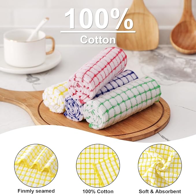 Kitinjoy Cotton 12 Pack Terry Kitchen Dish Cloths, 12 x 12 Inches Super Soft and Absorbent Dish Rags, Quick Drying Dish Towels for Washing Dishes, Yellow