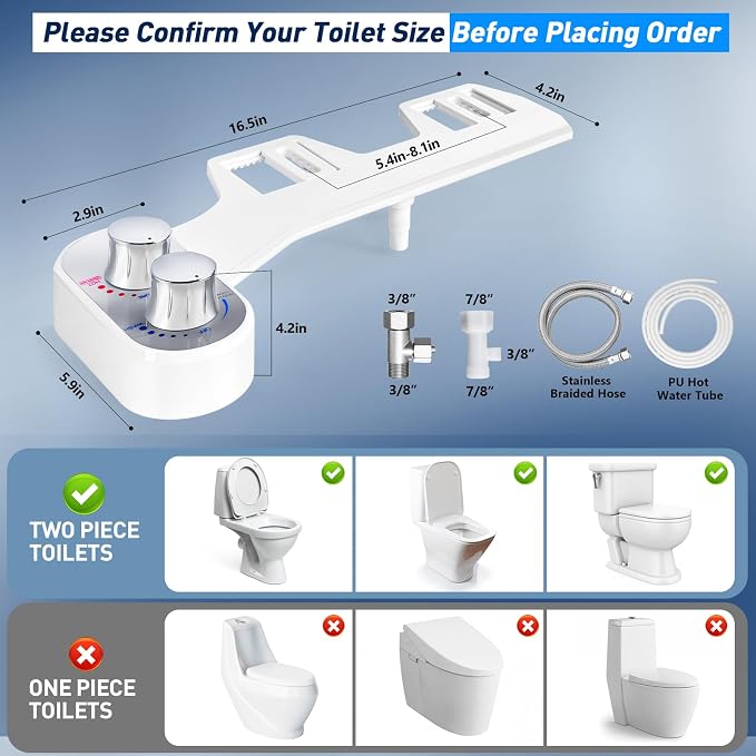 Upgraded Hot Cold Bidet Attachment - Front & Rear Wash, Adjustable Water Pressure, with Self-Clean, Retractable Single Nozzle, Non-Electric Warm Water Bidet Toilet Seat Attachment - Chrome
