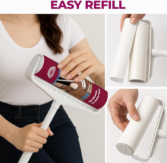 RainbowZone 9.5" Extra Wide Lint Roller for Pet Hair Removal - Extendable Long Handle with 300 Super Sticky Sheets for Furniture, Couch, Car & Carpet Cleaning - Large Pet Hair Remover with 3 Refills