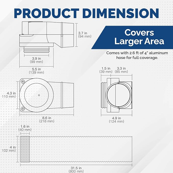 DV-90 Magnetic Dryer Vent Connector Kit - Airtight Quick-Installation for Tight Spaces, Easy lint Cleaning, Strong Magnet Self-Alignment Design with 2.6ft 6" Duct & two Clamps