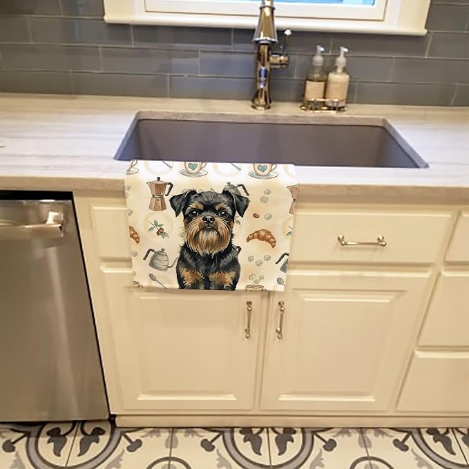 Caroline's Treasures Black and Tan Brussels Griffon Coffee Bar Kitchen Towel Velour Plush Front and Cotton Loop Back Machine Washable