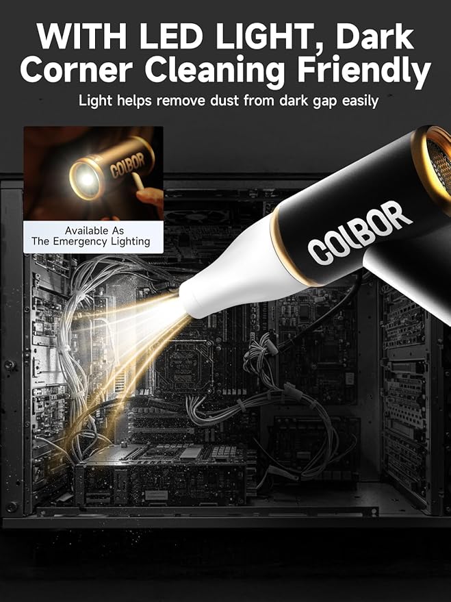 Compressed Air Duster COLBOR Electric Mini Blower for PC Cleaning Kit 100000RPM Cordless with LED Light & Nozzle Rechargeable Air Cleaner Keyboard Plumero de aire comprimido Turbo Jet Fan