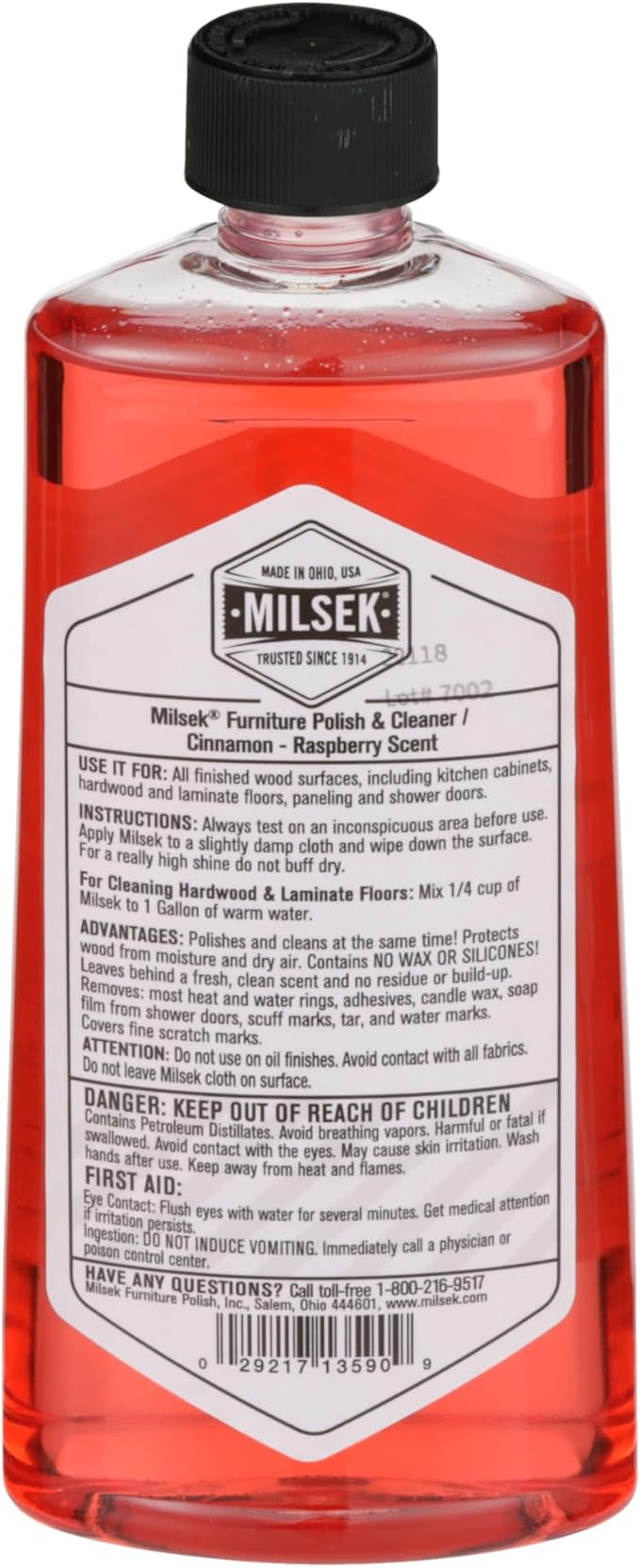 Milsek Furniture Polish and Wood Cleaner with Cinnamon Raspberry Scent - for Home and Household from Hardwood Floors to Kitchen Cabinets - 12 Fl Oz (Pack of 1)