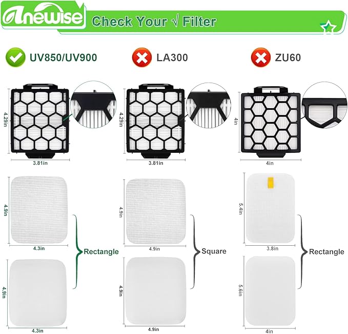 Anewise UV850 Filter Replacement for Shark Performance Lift Away UV850 UV900 Detect UV950 LA492 DuoClean Upright Vacuum, 2 HEPA Filters and 4 Foam & Felt Filters, Compare to Part #XHF320 & XFFK602UKT