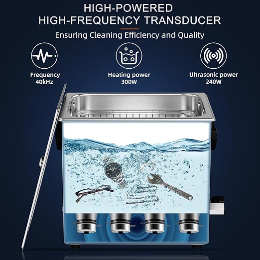 Ultrasonic Cleaner 10L 240W 40kHz Digital Cleaning Machine with Degassing, Heater & Timer for Tools Jewelry Watches Glasses Dentures Small Parts