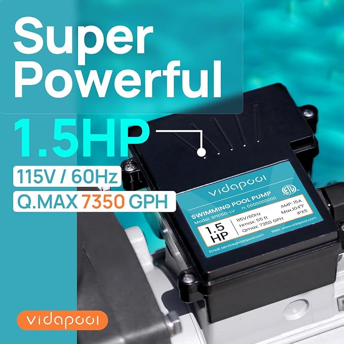 1.5HP In/Above Ground Pool Pump, 7350GPH Single Speed High Flow 115V Powerful Self Primming Swimming Pool Pumps with Filter