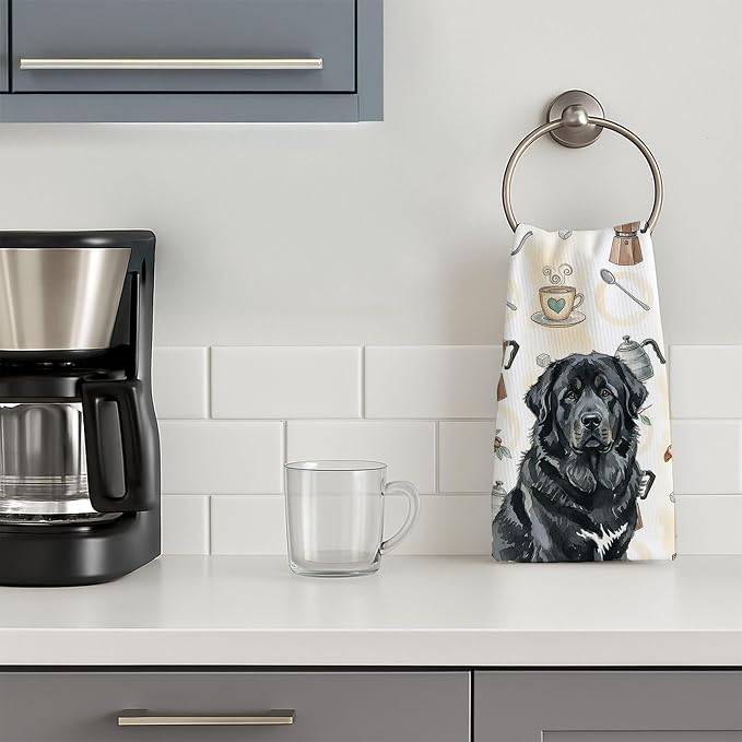 Caroline's Treasures Black Tibetan Mastiff Coffee Bar Kitchen Towel Velour Plush Front and Cotton Loop Back Machine Washable