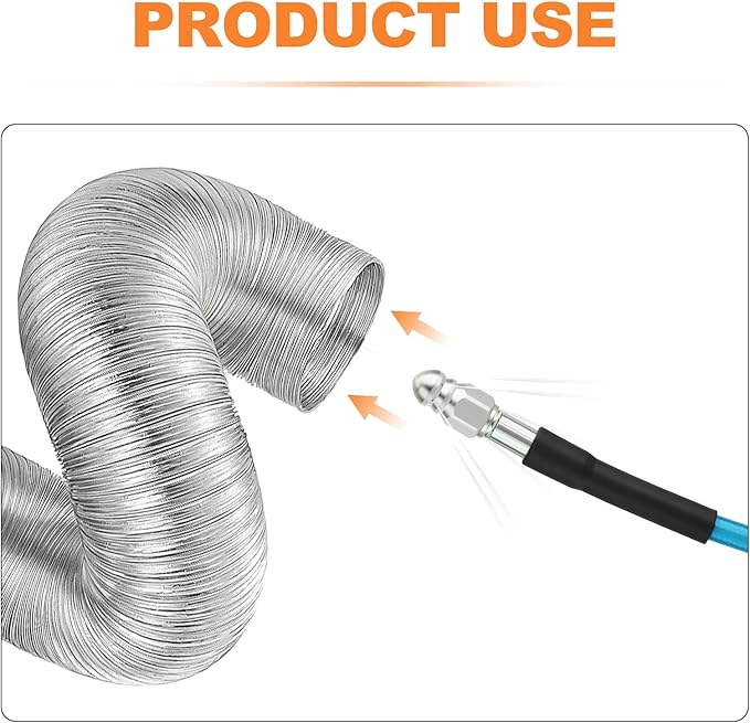 GASHER 50feet Home Dryer Vent Duct Cleaning Kit, 2 Jetter Nozzle, 1/4" NPT Ball Valve, 1/4" NPT Air Plug, 1/4"NPT Reducer Adapter