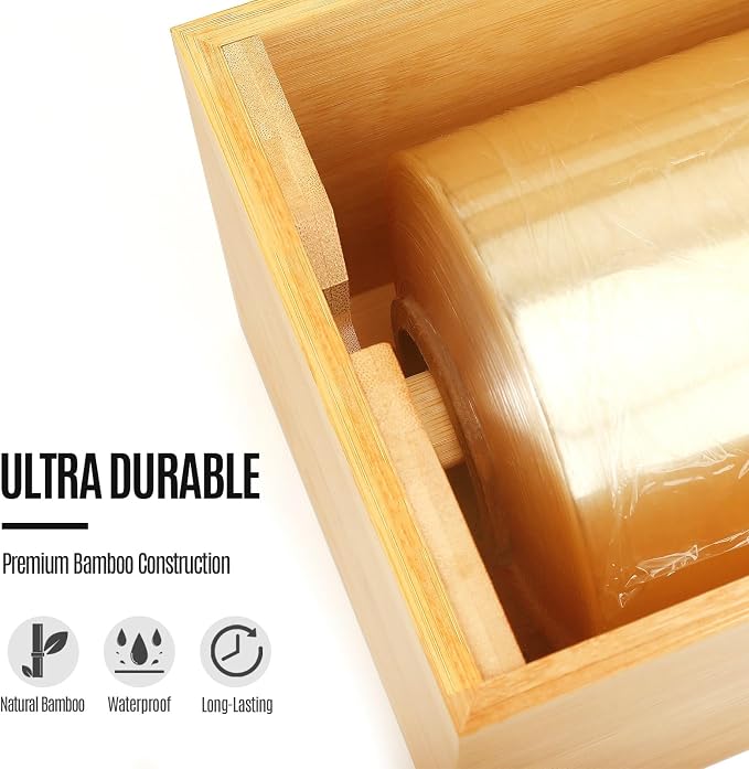 Libreshine 12 Inch Plastic Wrap Dispenser with Cutter, Commercial Bamboo Holder for Large 3000 Ft Wrap Rolls, Fits Costco and Kirkland Size Plastic Wrap and 1000 Ft Foil Rolls