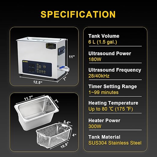 6L Ultrasonic Cleaner, One-Touch Cleaning, Heating, Dual-Frequency, Sweep Frequency, Touch Ultrasonic Cleaning Machine for Labs,Carburetor,Jewelry,Dentures,Automotive Parts