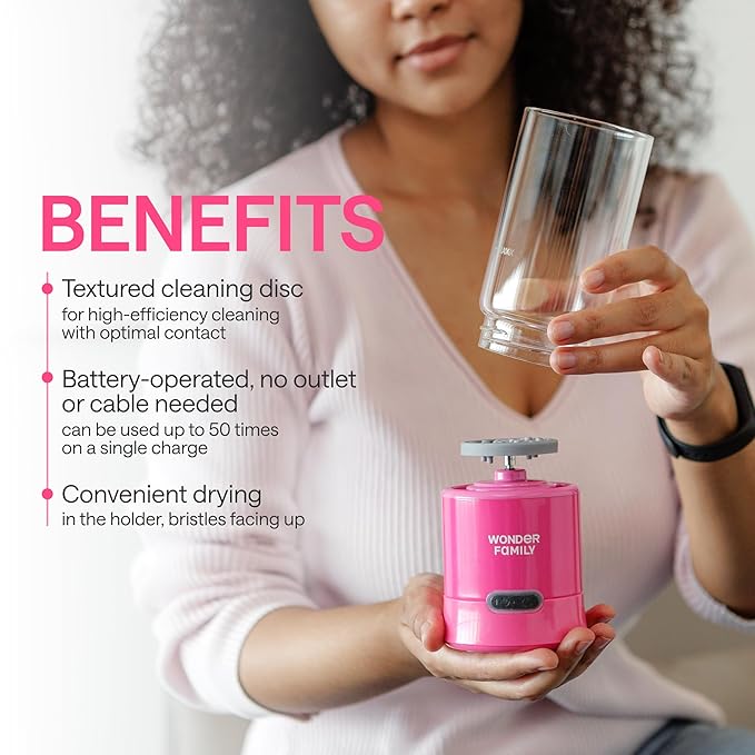 Electric Makeup Brush Cleaner – Automatic Brush Washer for Brushes & Sponges, USB Rechargeable Cleaning Machine with Silicone Disk, Portable Holder Stand (Pink) (Pink)
