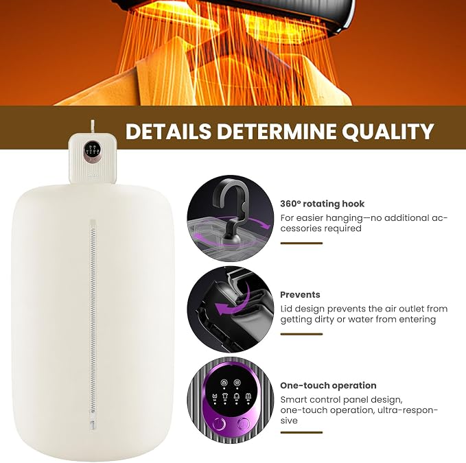 Portable Clothes Dryer, Mini Portable Dryer for Clothes, 50 Min Normal Time, Time Setting, Micron-Level Deep Clean, Low Noise, Portable Dryers for Laundry, Apartments, RV, Travel (White)