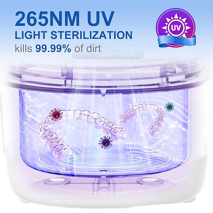 Professional Ultrasonic Retainer Cleaner Retainer Cleaning Machine - 45kHz Ultrasonic Cleaning, Suitable for Denture Mouth Guard Aligner Dental Trays