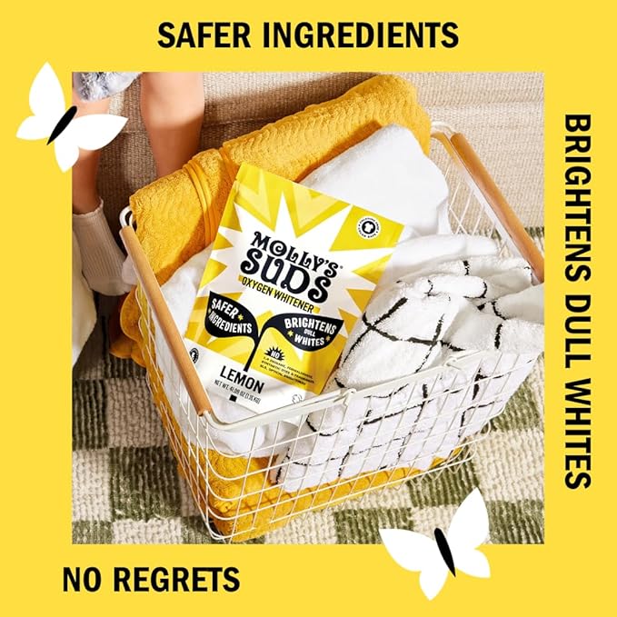 Molly's Suds Original Laundry Detergent Powder Unscented 70 load, Oxygen Whitener 41 oz, and (6) Wool Dryer Balls