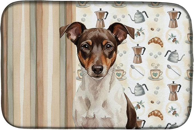 Caroline's Treasures Chocolate and White Rat Terrier Coffee Bar Dish Drying Mat Absorbent Dish Drying Mat Pad for Kitchen Counter Dish Drainer Mat for Countertop, 14 x 21", Multicolor