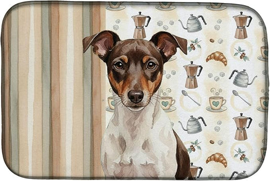Caroline's Treasures Chocolate and White Rat Terrier Coffee Bar Dish Drying Mat Absorbent Dish Drying Mat Pad for Kitchen Counter Dish Drainer Mat for Countertop, 14 x 21", Multicolor