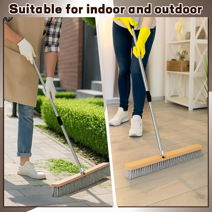 Maxdot 1 Pcs 36" Push Broom with Stainless Steel Telescopic Handle, Polypropylene Bristles, Heavy Duty Outdoor Indoor Push Large Broom with Handle for Smooth Surface Home and Garage Sweeping