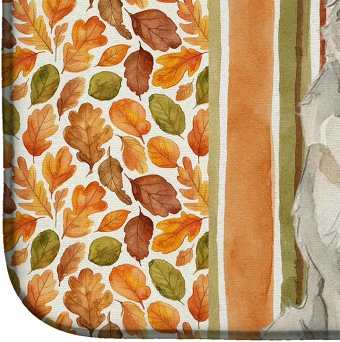 Caroline's Treasures White Great Pyrenees Heirloom Fall Dish Drying Mat Absorbent Dish Drying Mat Pad for Kitchen Counter Dish Drainer Mat for Countertop, 14 x 21", Multicolor