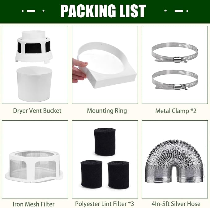 Upgraded Version - VIWINVELA 3 IN 1 Indoor Dryer Vent Kit with Silver Hose - Dryer Lint Catcher Water Filter Bucket - Dryer Lint Trap for Electric Dryer & VIWINVELA 10 Pack Dryer Filter Replacement
