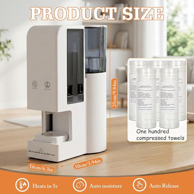 Hot Face Towel Heater Machine with Tray, Towel Warmer, 55°C (131°F) Constant Temperature, 5-Second Fast Heating & Automatic Dispenser, Smart Voice Alerts (Towel Machine + 100PCS Towels)