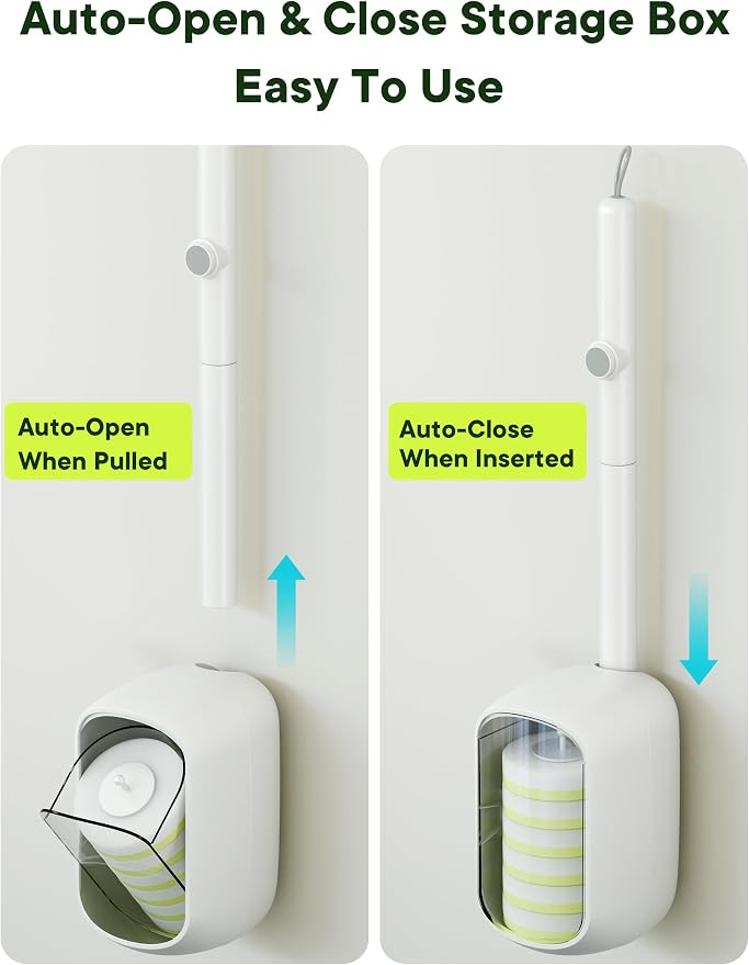 Disposable Toilet Brush and Holder Set, Toilet Bowl Cleaner Wand with 24 Refill Heads, Toilet Brush for Bathroom, Toilet Bowl Brush and Holder, Toilet Scrubber Kit with Storage