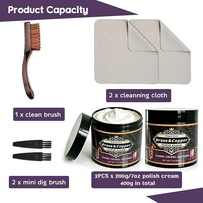 Copper and Brass Polish and Cleaner Cream，Copper Cleaner & Brass Cleaner for Long-Lasting Shine，Gently Clean and Remove Tarnish & Stains Without Scratching (Pack of 2)