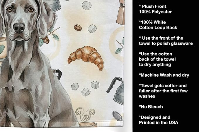 Caroline's Treasures Weimaraner Coffee Bar Kitchen Towel Velour Plush Front and Cotton Loop Back Machine Washable
