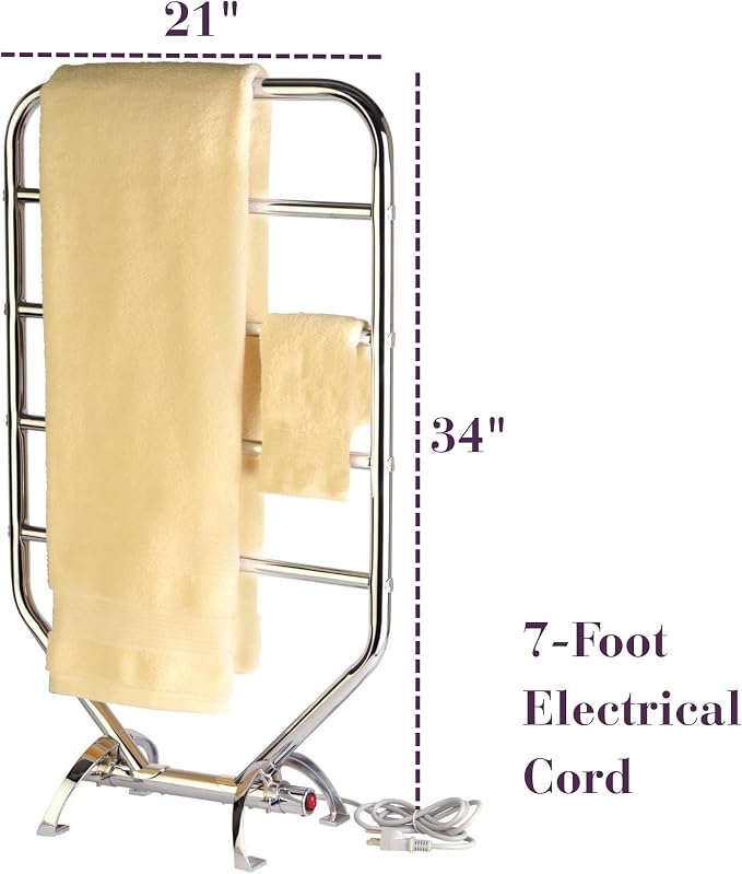 Warmrails Traditional Towel Warmer - Free-Standing or Wall Mounted Towel Warmer Rack for Drying Towels and Garments - 34-Inch Chrome Finish Frame with 4 Bars - Model RTC