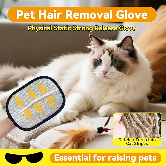 Electrostatic Pet Hair Removal Gloves: Quick Wiping - Reusable & Washable for Sofa Clothing Pet Beds Effortless Cats & Dogs Hair Remover for Busy Pet Owners (1pcs-Black)