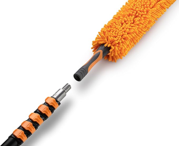 5-26 ft Flexible Fan Duster for High Ceiling Fan with Extension Pole (30+ Foot Reach) // Microfiber Ceiling Fan Blade Cleaner // Washable Fan Brush with Telescopic Pole // Best High Reach Dusting Kit