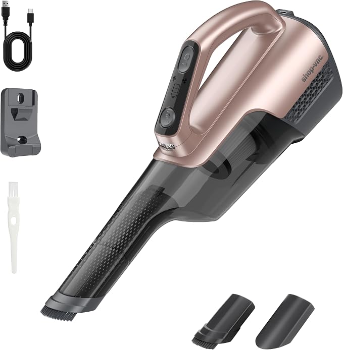 Shop-Vac S3 20V Handheld Vacuum Cordless, Dual-Speed Powerful Portable Car Vacuum Rechargeable, Wall-Mounted Lightweight Hand Vacuum for Home & Car, LED Light, HEPA Filter, Champagne Gold