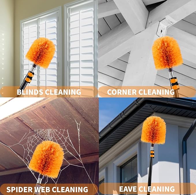 2 Pack Screw on Webster Cobweb Duster Head for Pole,Spider Web Brush, Cobweb Duster Head Attachment,Fits Standard 3/4 inch Threaded Poles (2, Orange)