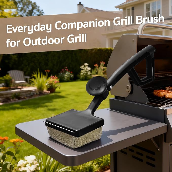 GASPRO Grill Brush Bristle Free for Outdoor Grill, BBQ Grill Cleaning Brush with Replaceable Scrub Sponge Head & Scraper, Ergonomic Handle, Safe for Stainless Steel, Cast Iron & Porcelain Grate