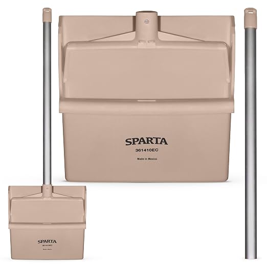 SPARTA Color Coded Upright Dustpan with 30 Inch Aluminum Handle, Serrated Edge and Locking Yoke, Standing Commercial Floor Dust Pan, Tan